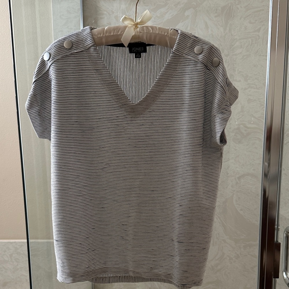 Jones New York Black and White Striped Blouse